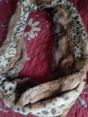 Faux Fur Animal Print Infinity Scarf - Brown